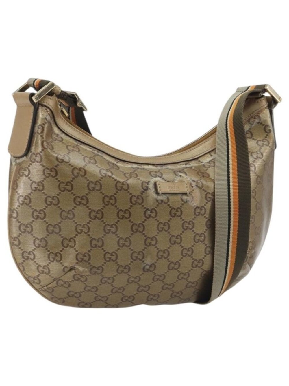 Authentic GUCCI GG Crystal Sherry Line Bag Coated Canvas Beige Gold 181092